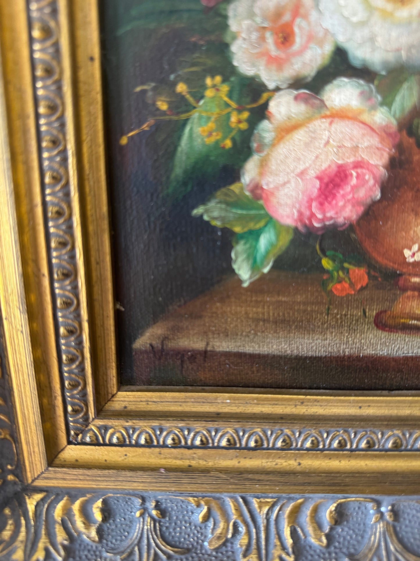 1940's Floral Oil on Canvas Painting