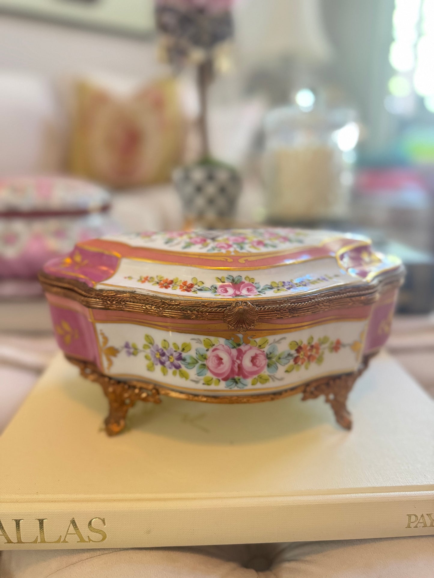 Large French Pink Porcelain Casket Box