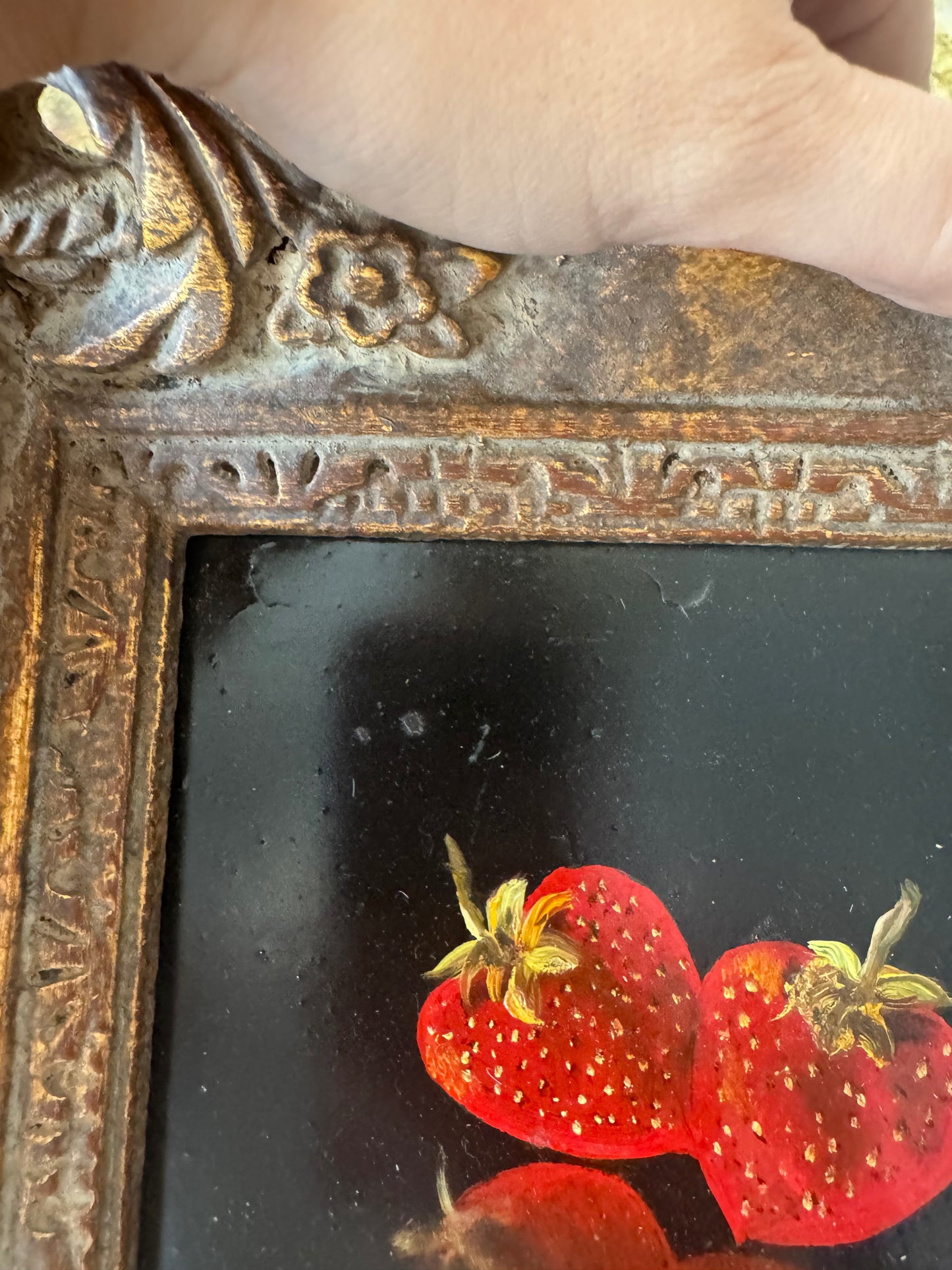 Vintage Strawberry Oil on Board Painting