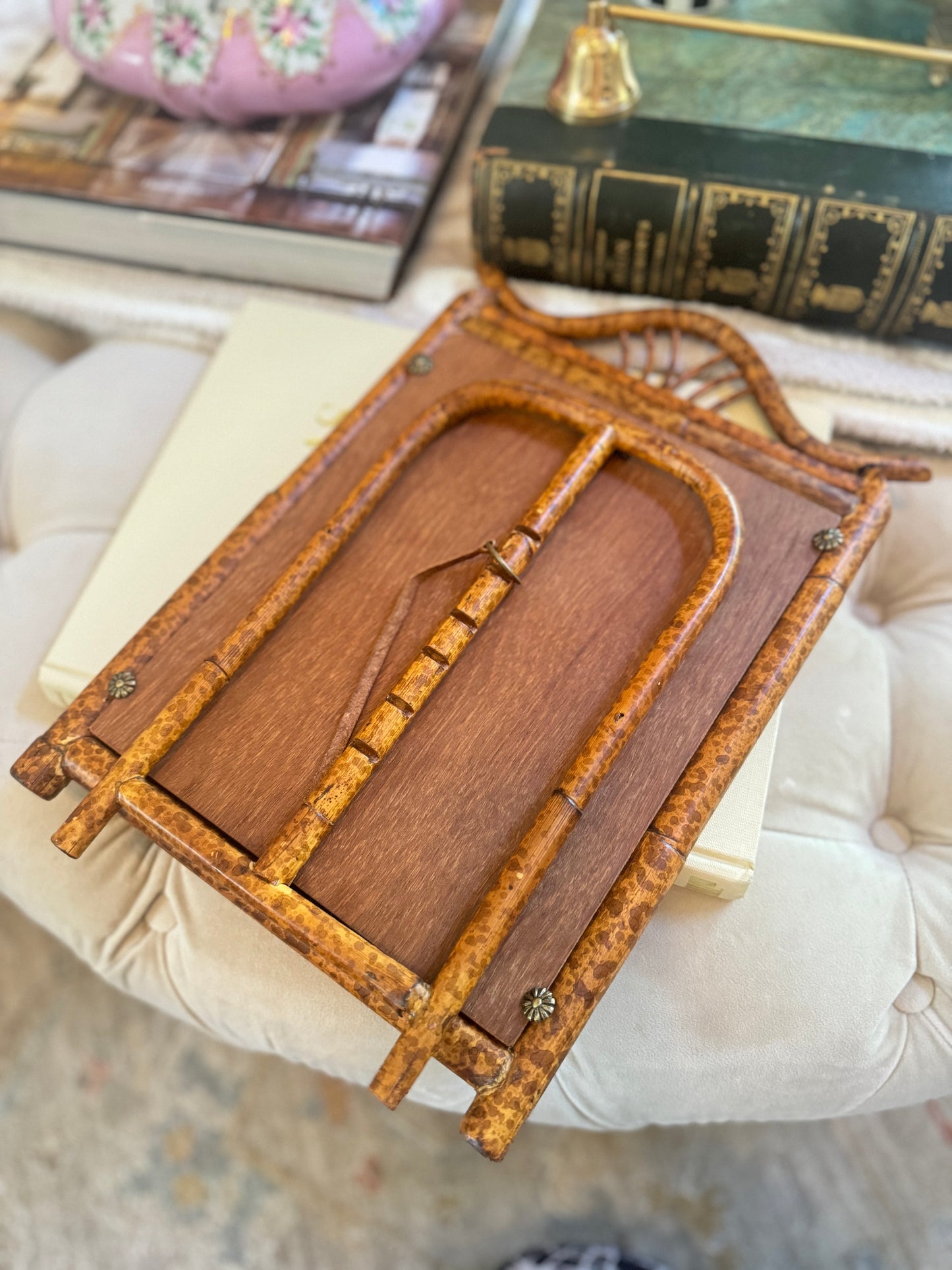 Vintage Burnt Tiger Bamboo Vanity Mirror