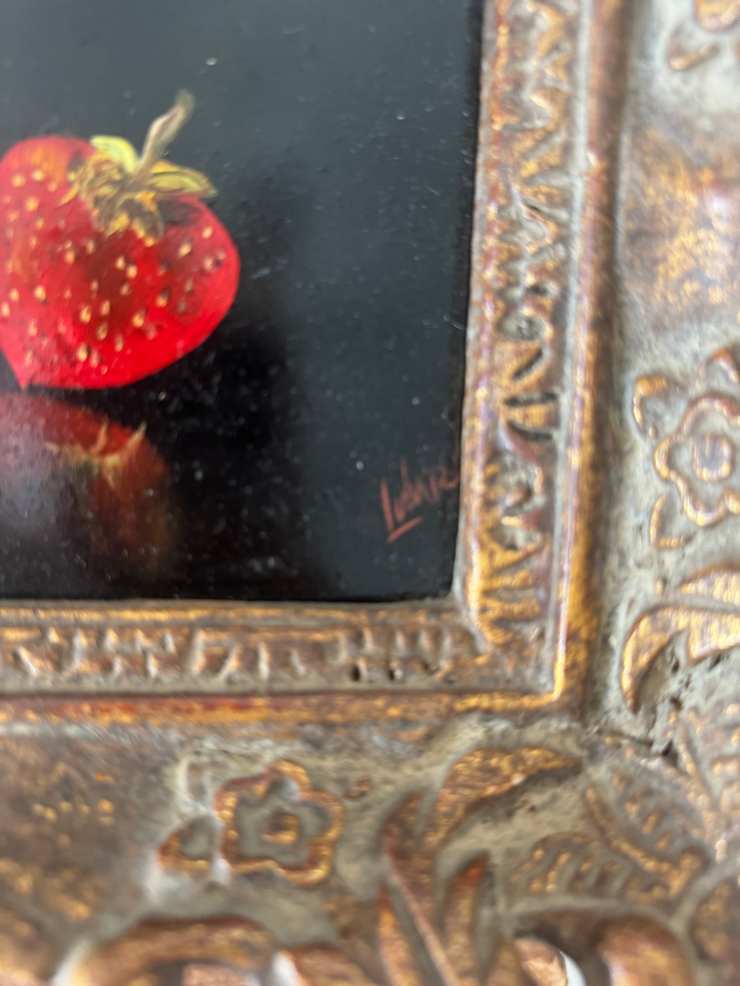 Vintage Strawberry Oil on Board Painting