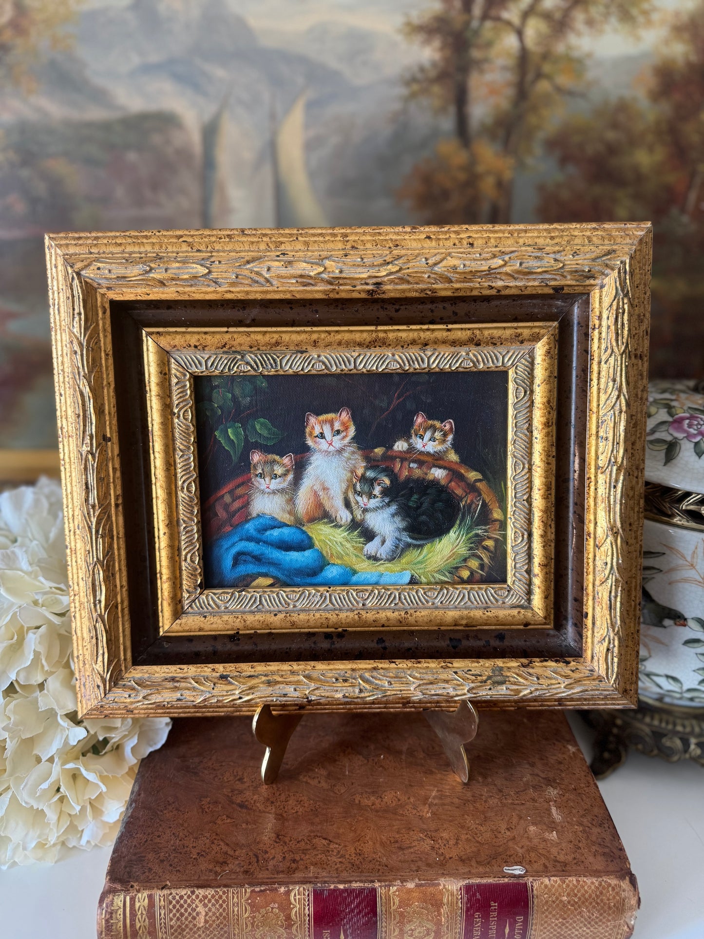 Vintage Kitten Oil on Board Painting