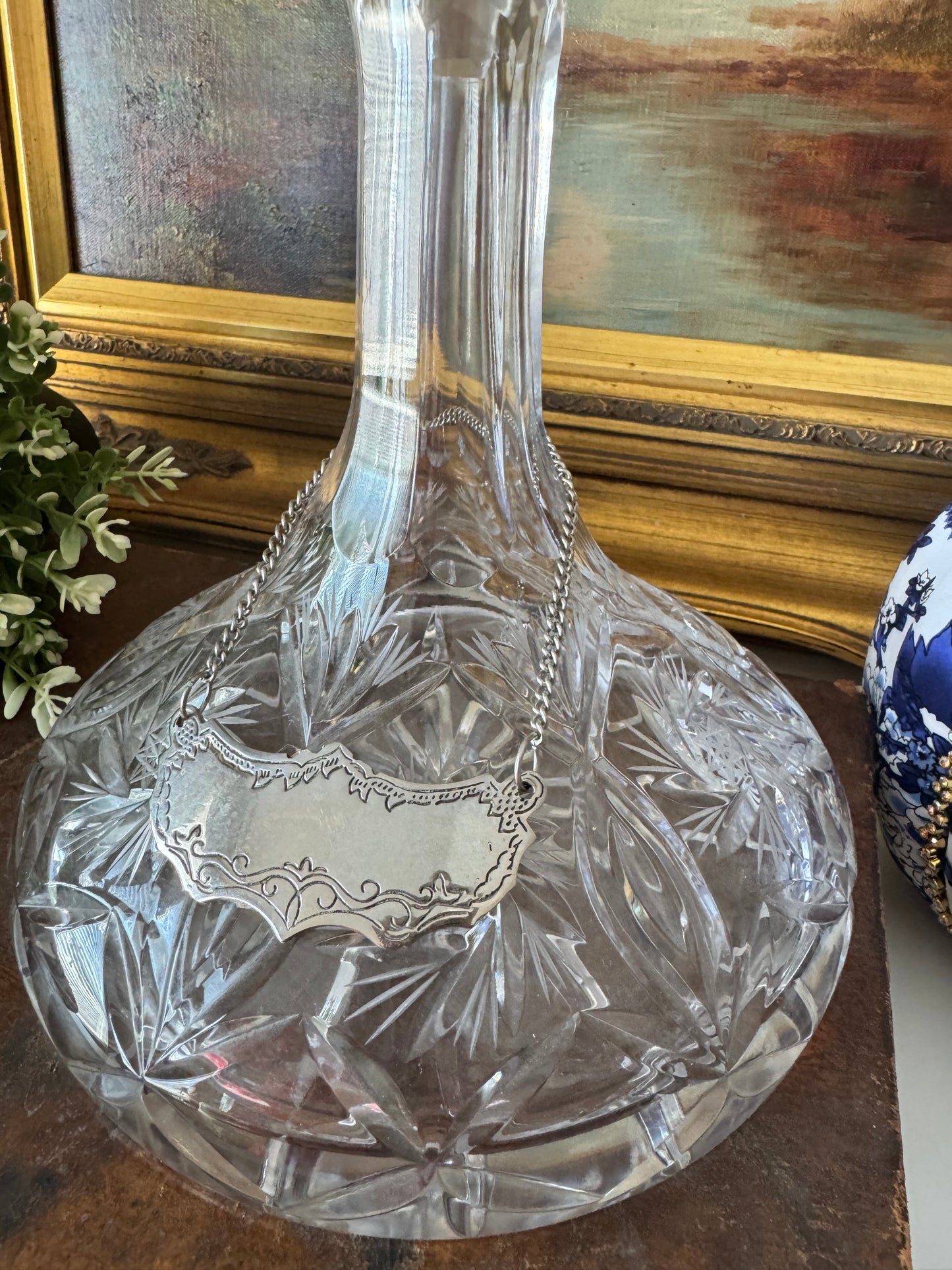 Vintage Cut Crystal Ships Decanter with Tag