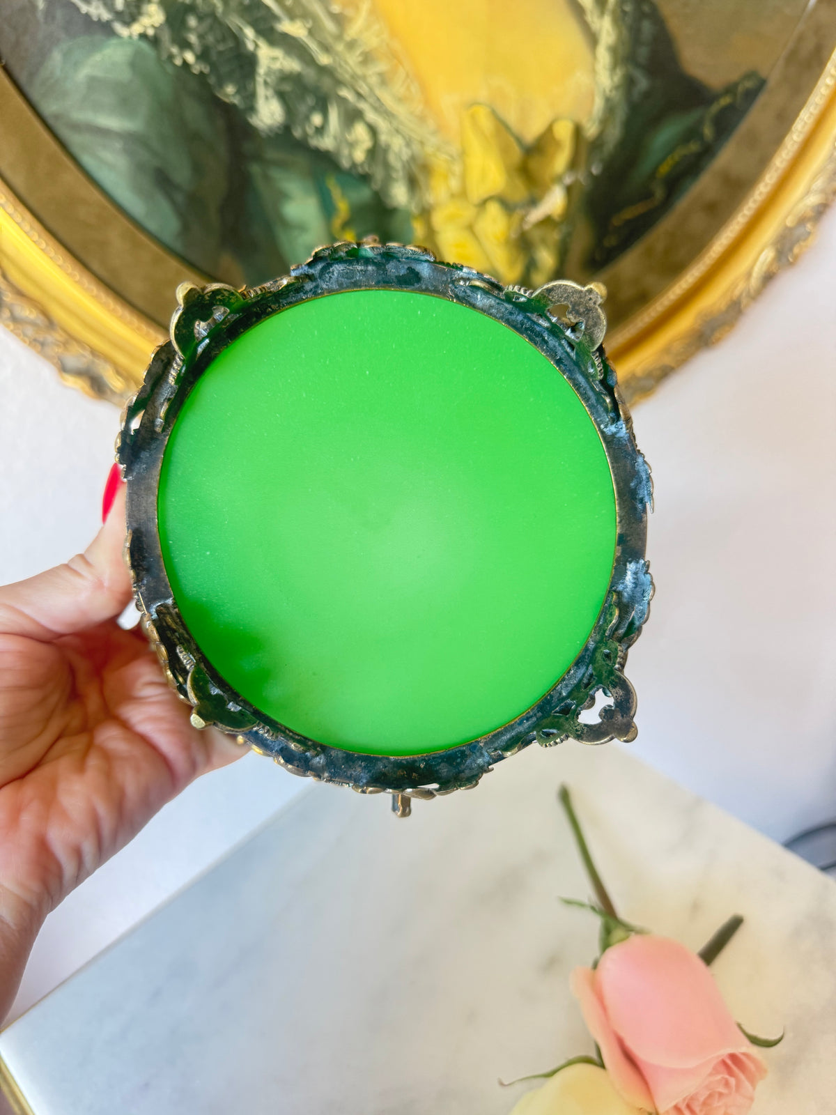 Antique Green Opaline Basket