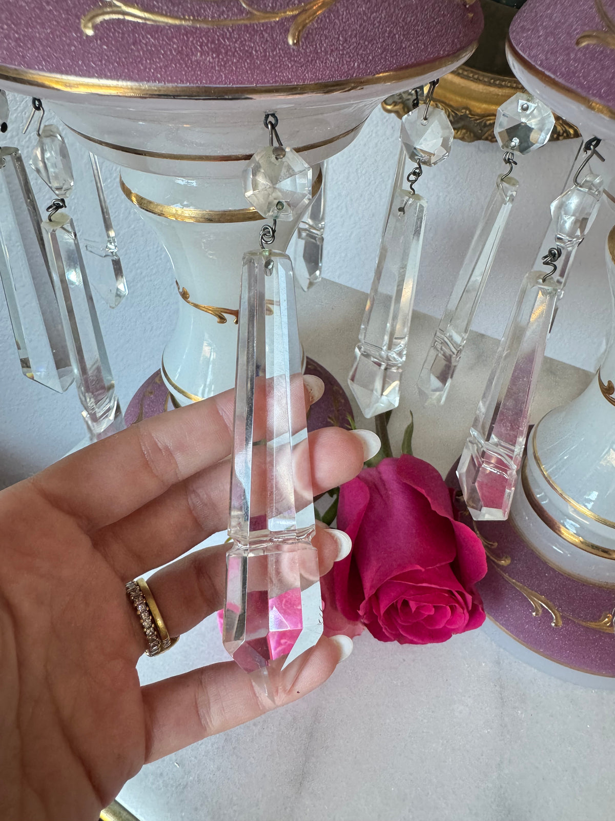 Pair of French Opaline Mantle Lusters