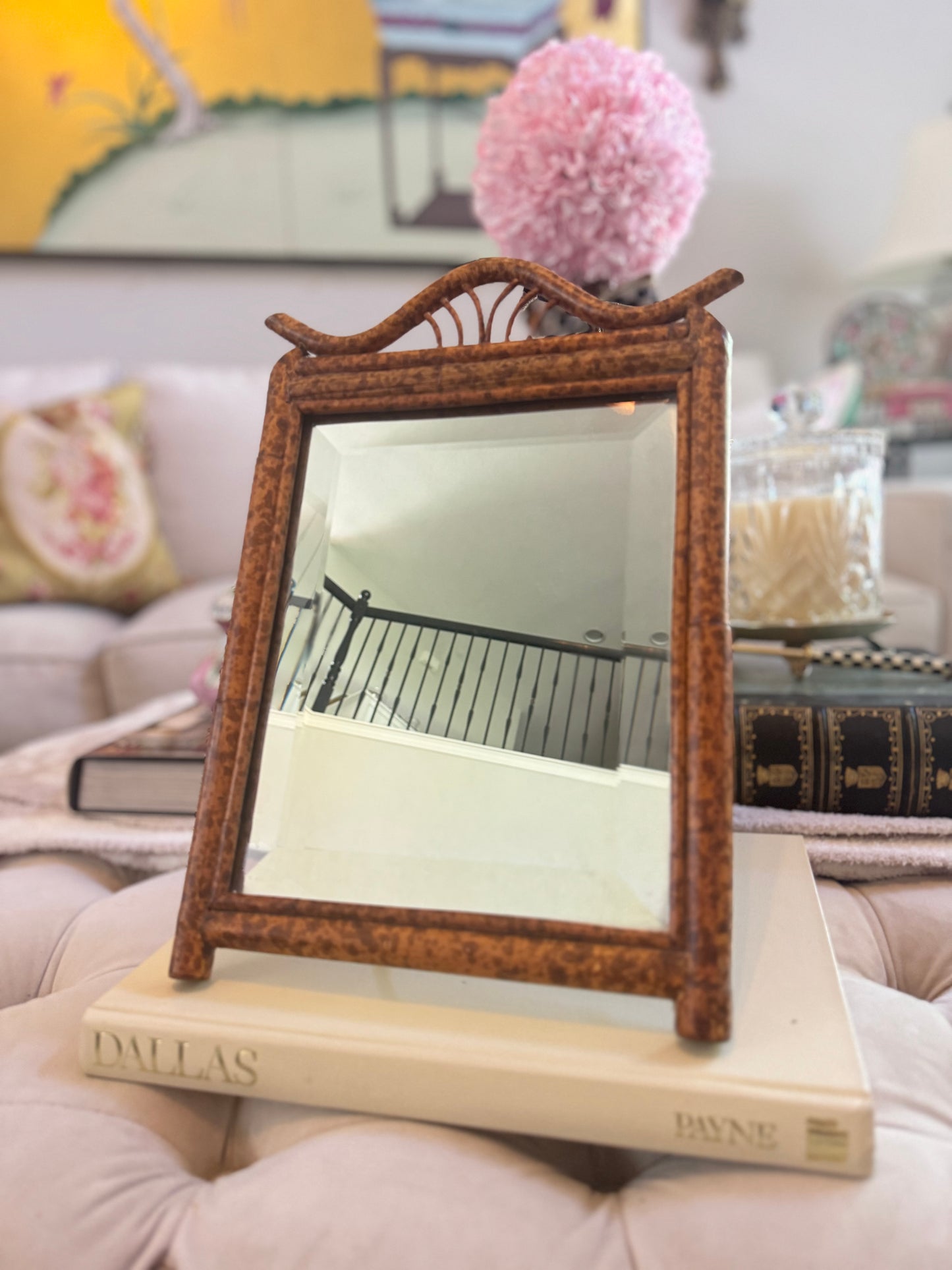 Vintage Burnt Tiger Bamboo Vanity Mirror