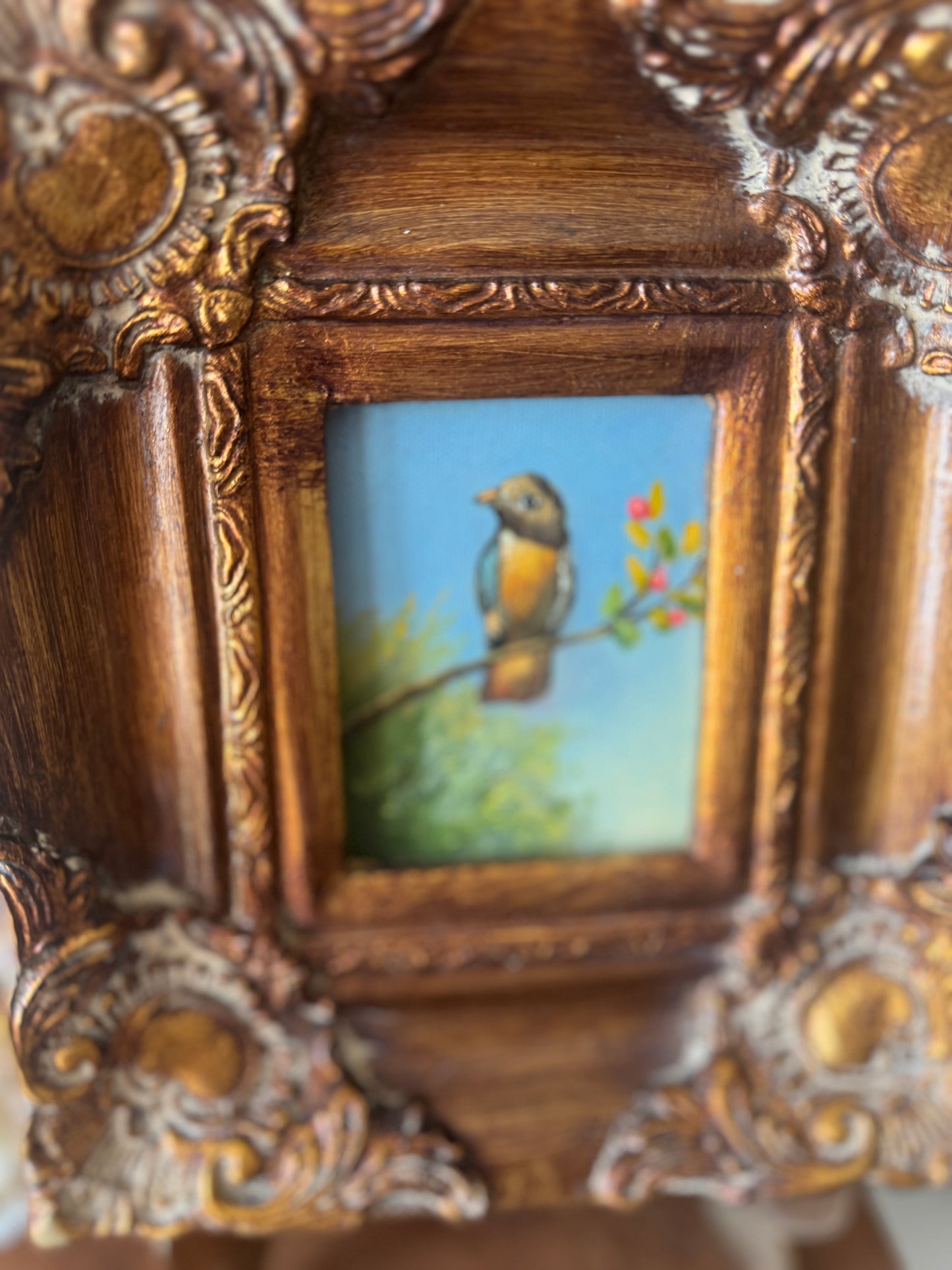 Vintage Bird Oil on Board Painting