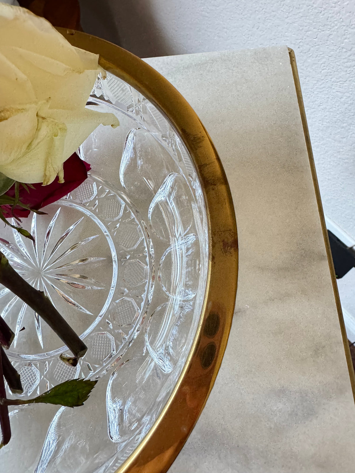 French Cut Crystal Basket with Gilt Bronze Handle