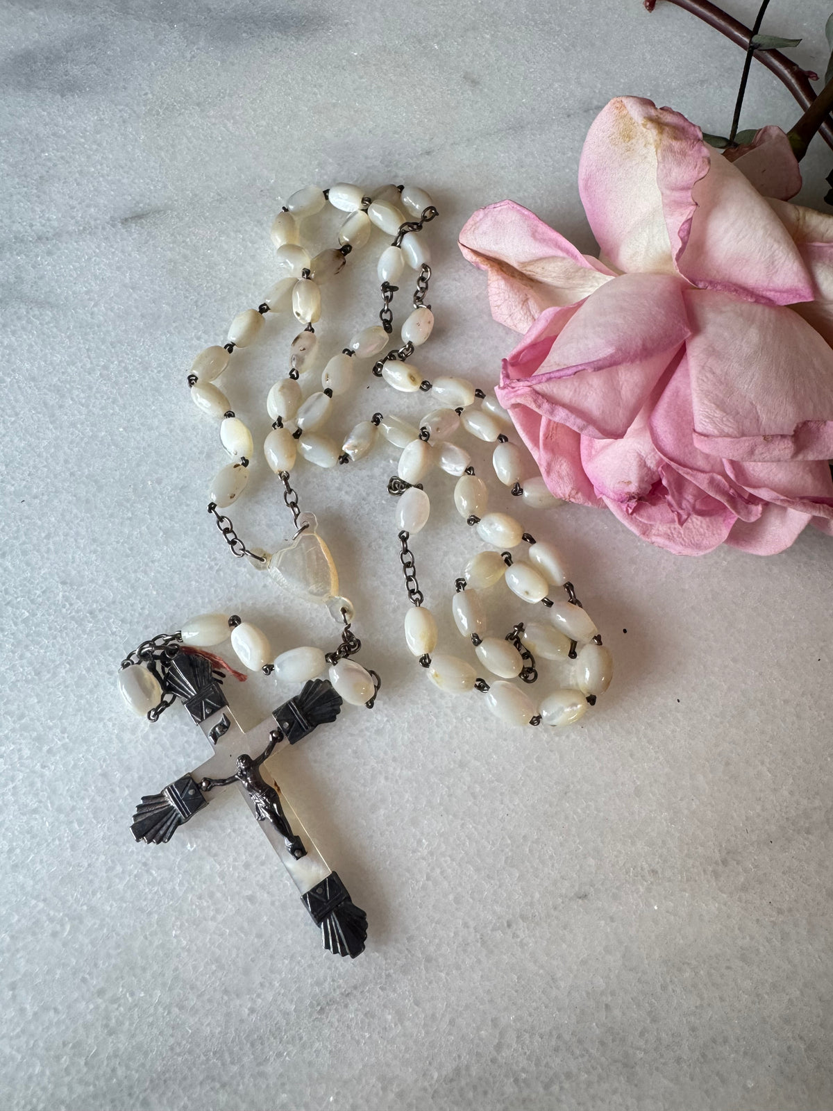 Antique French Mother-of-Pearl Rosary with Crucifix
