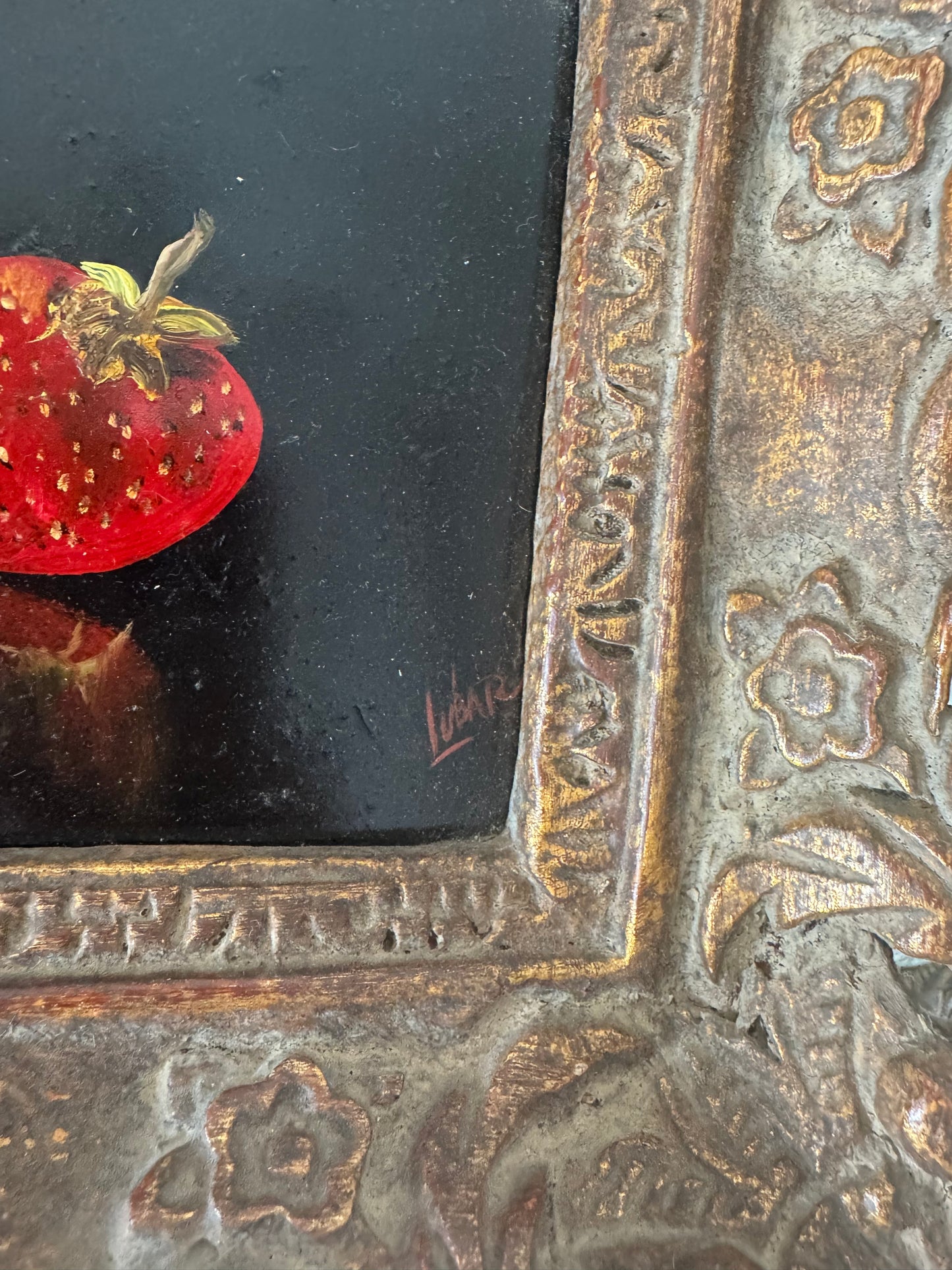 Vintage Strawberry Oil on Board Painting
