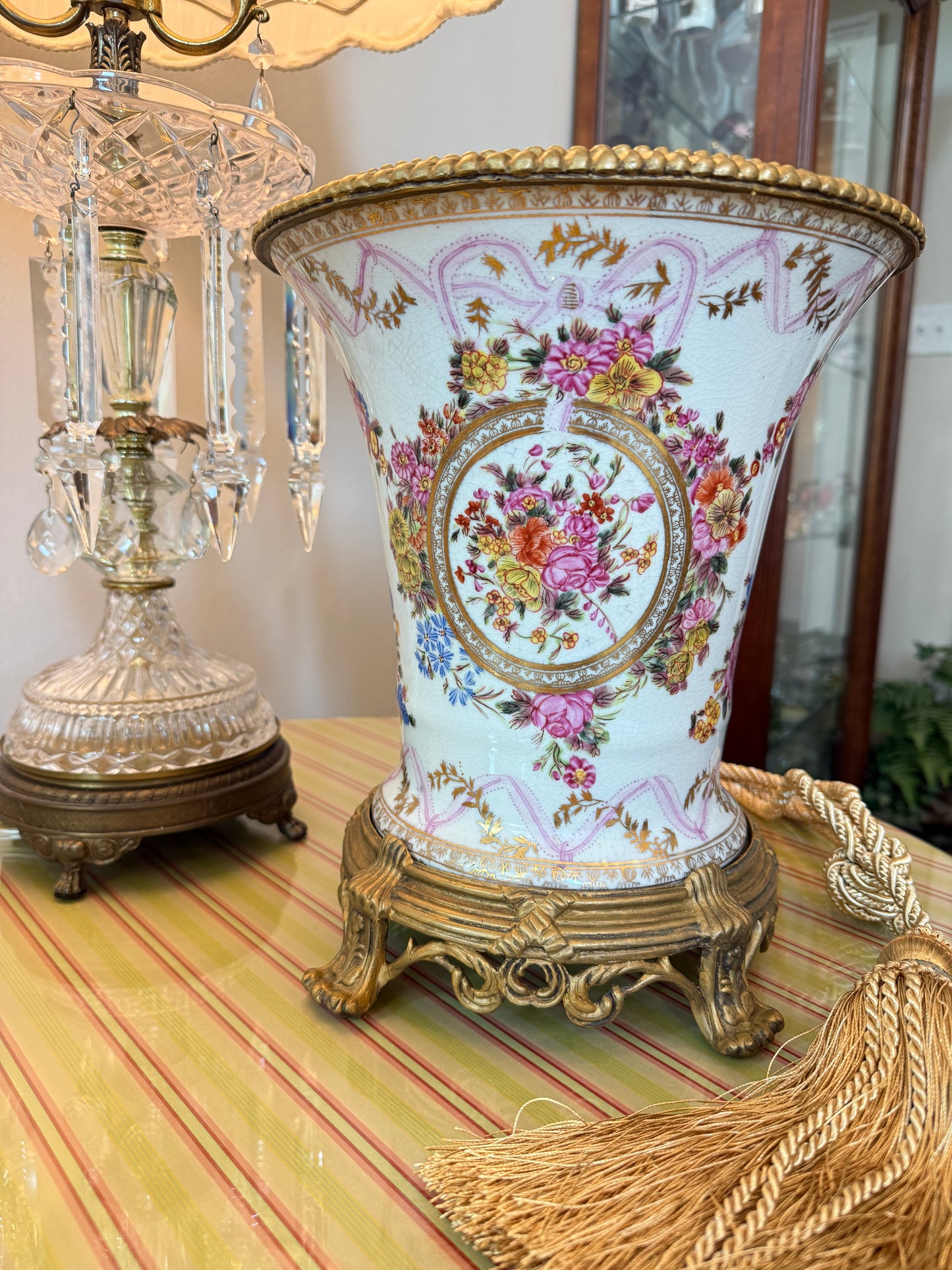 Vintage United Wilson Floral and Bronze Porcelain Vase