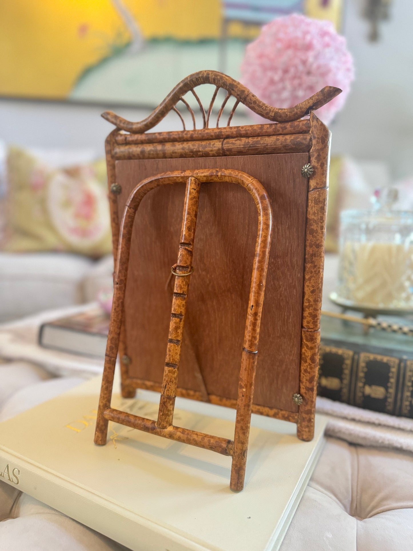 Vintage Burnt Tiger Bamboo Vanity Mirror