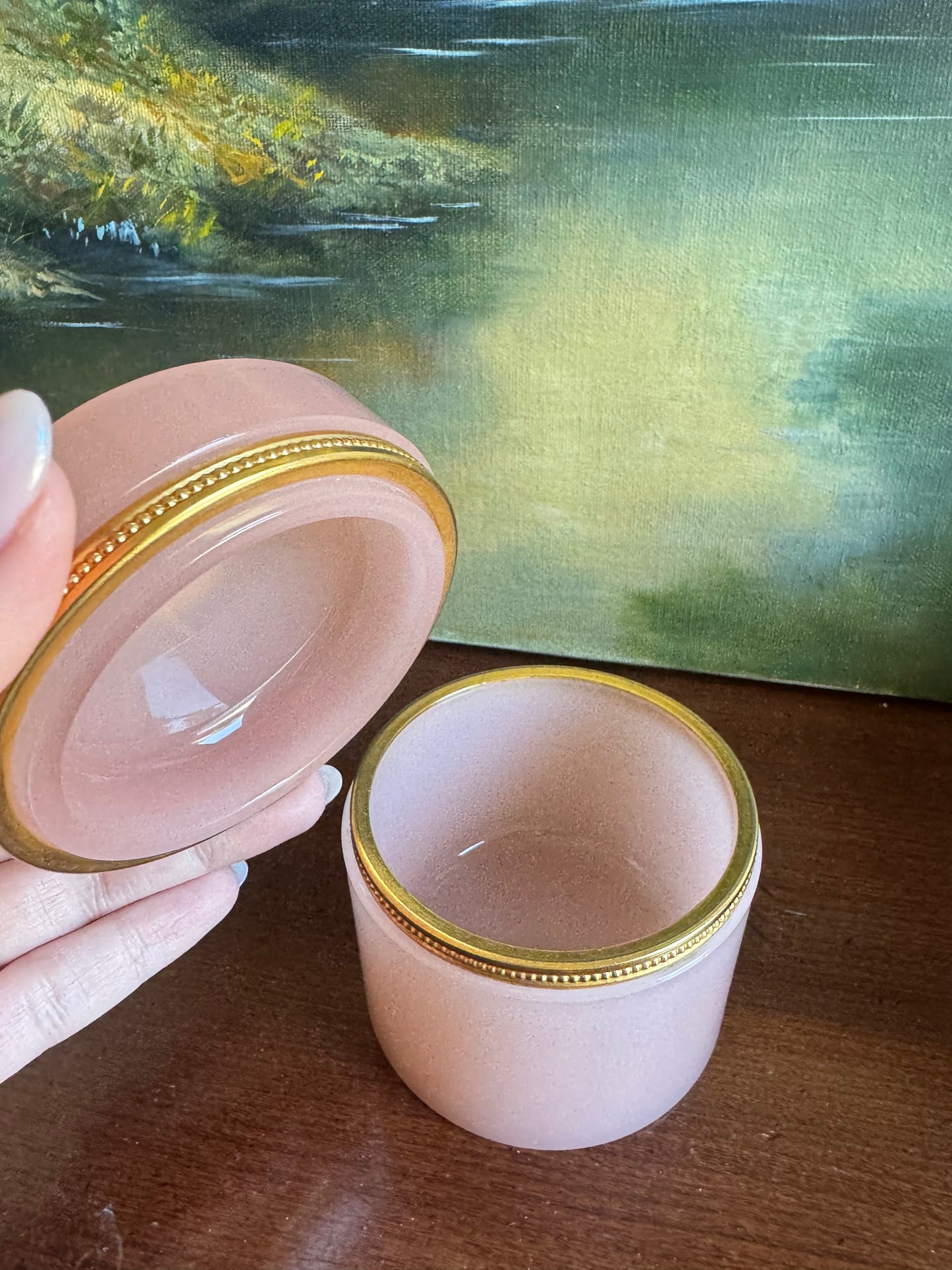 Vintage Pink Opaline Lidded Box