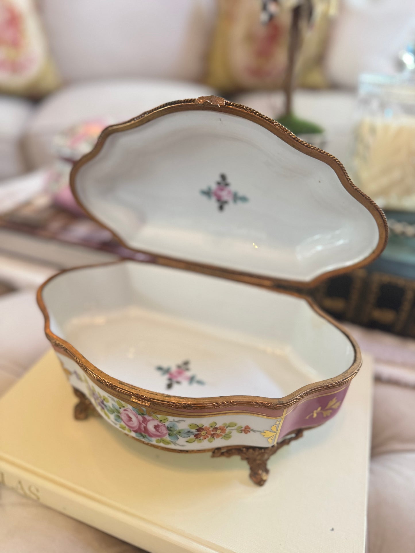Large French Pink Porcelain Casket Box