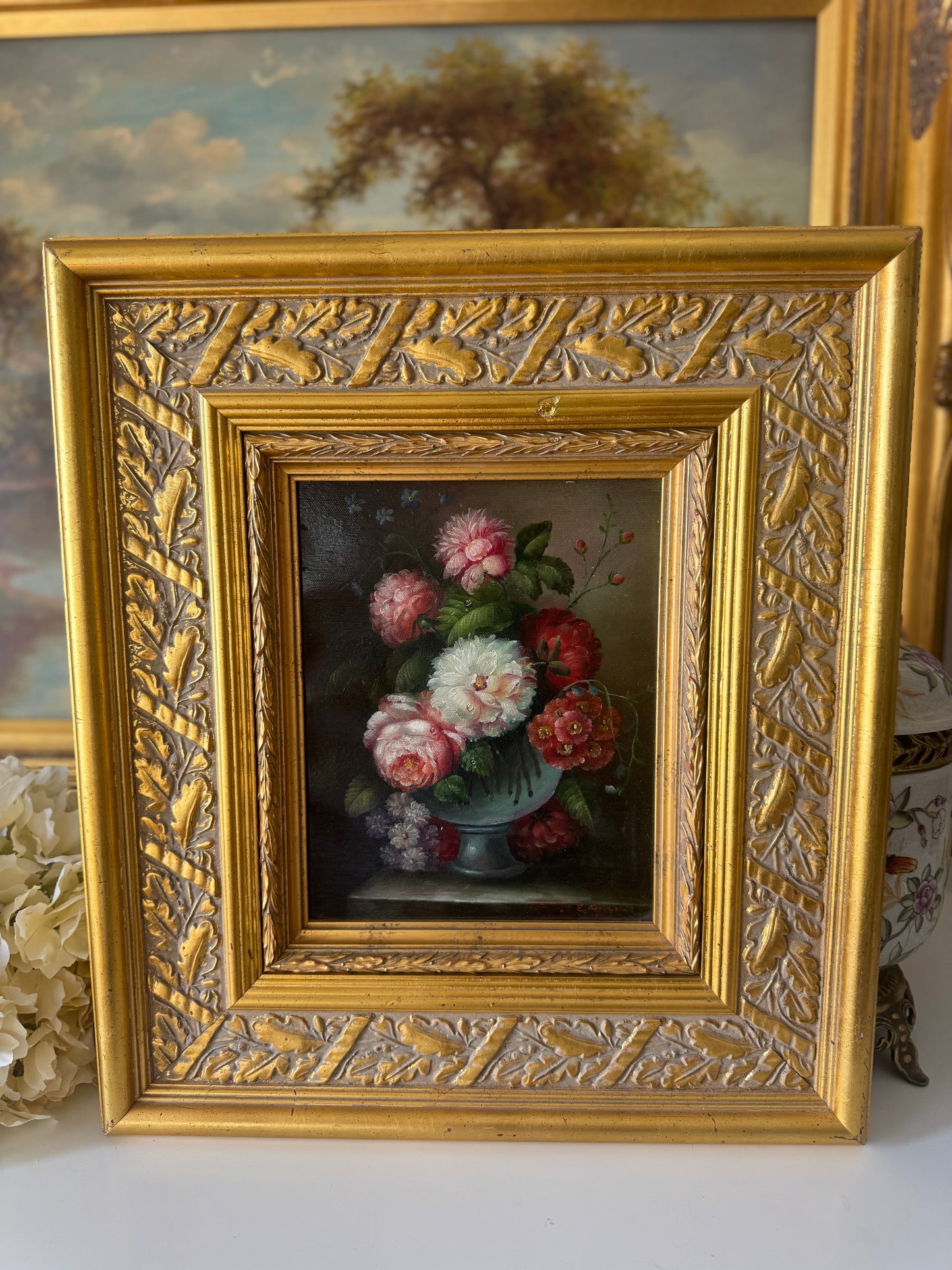 Vintage Oil on Canvas Floral Painting