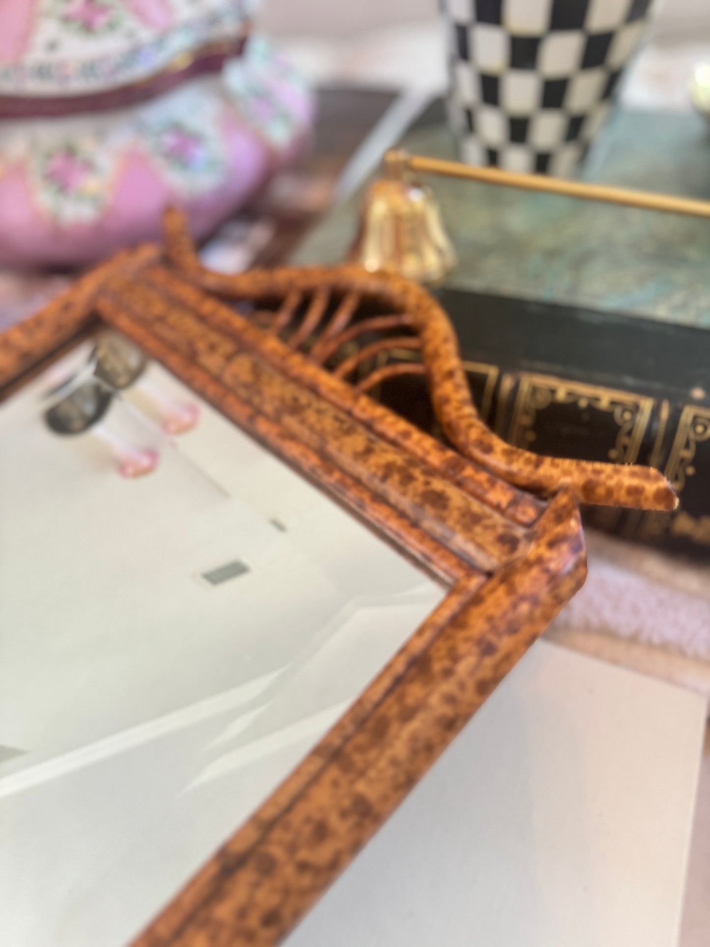 Vintage Burnt Tiger Bamboo Vanity Mirror