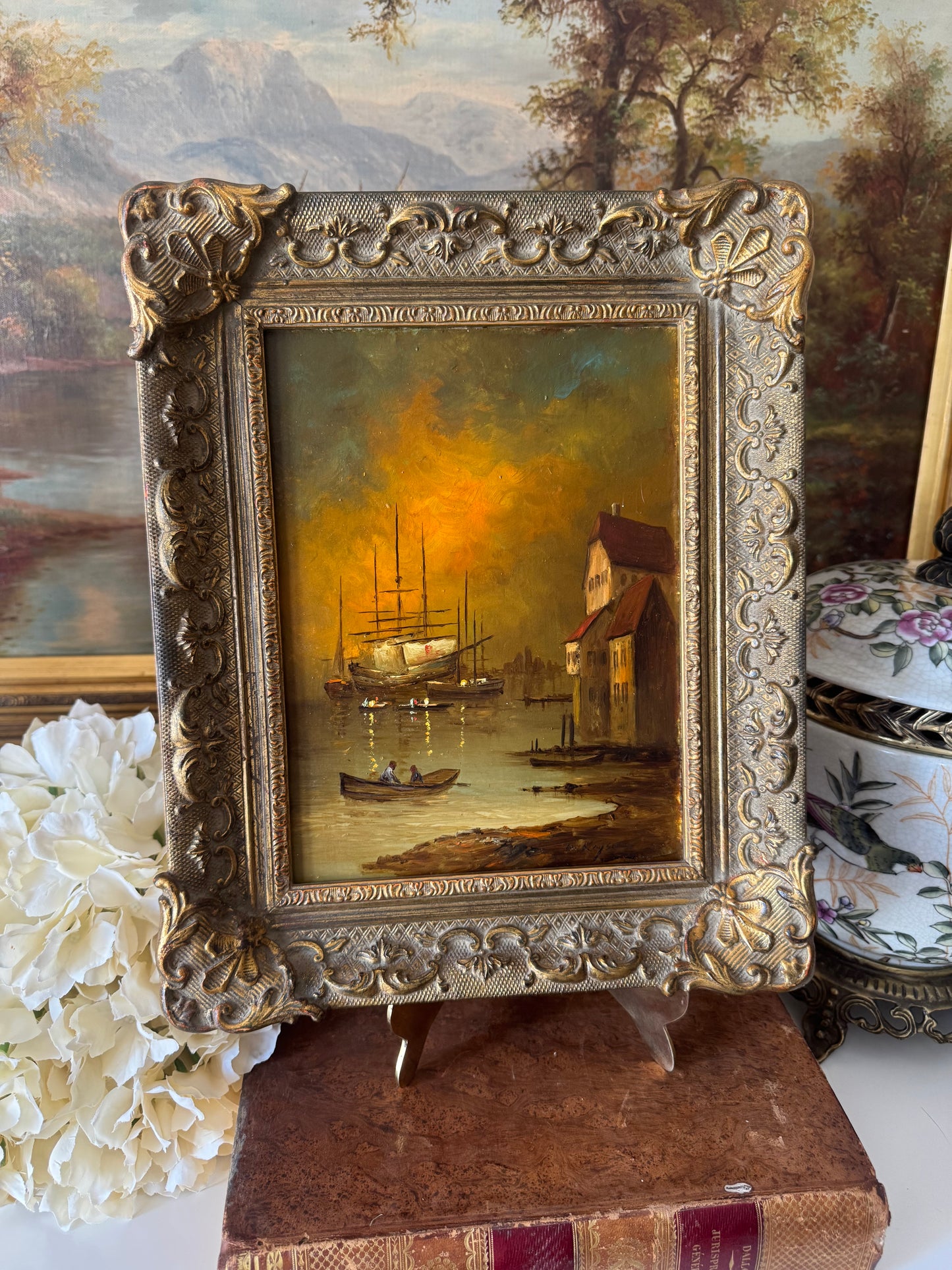 Vintage W. Kayser Oil on Board Ship Painting