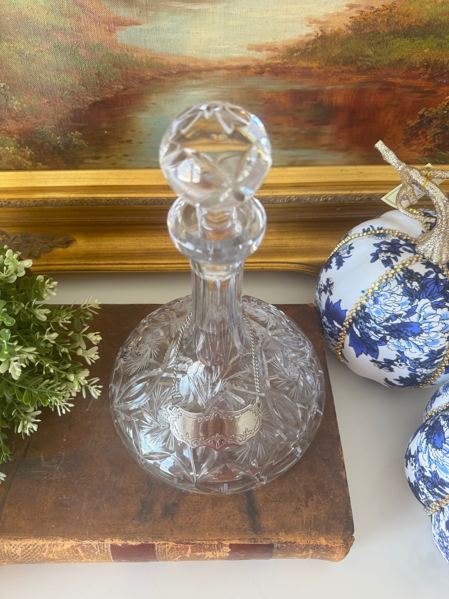 Vintage Cut Crystal Ships Decanter with Tag