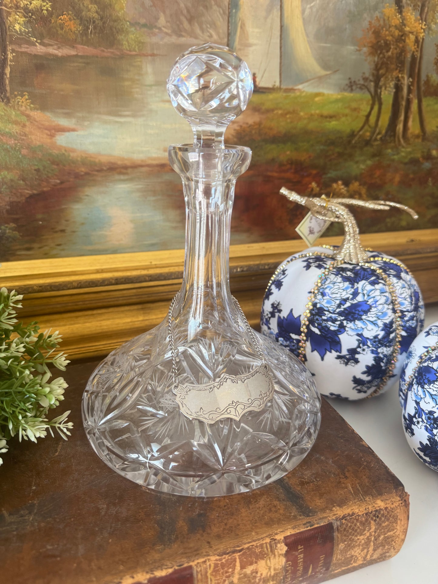 Vintage Cut Crystal Ships Decanter with Tag