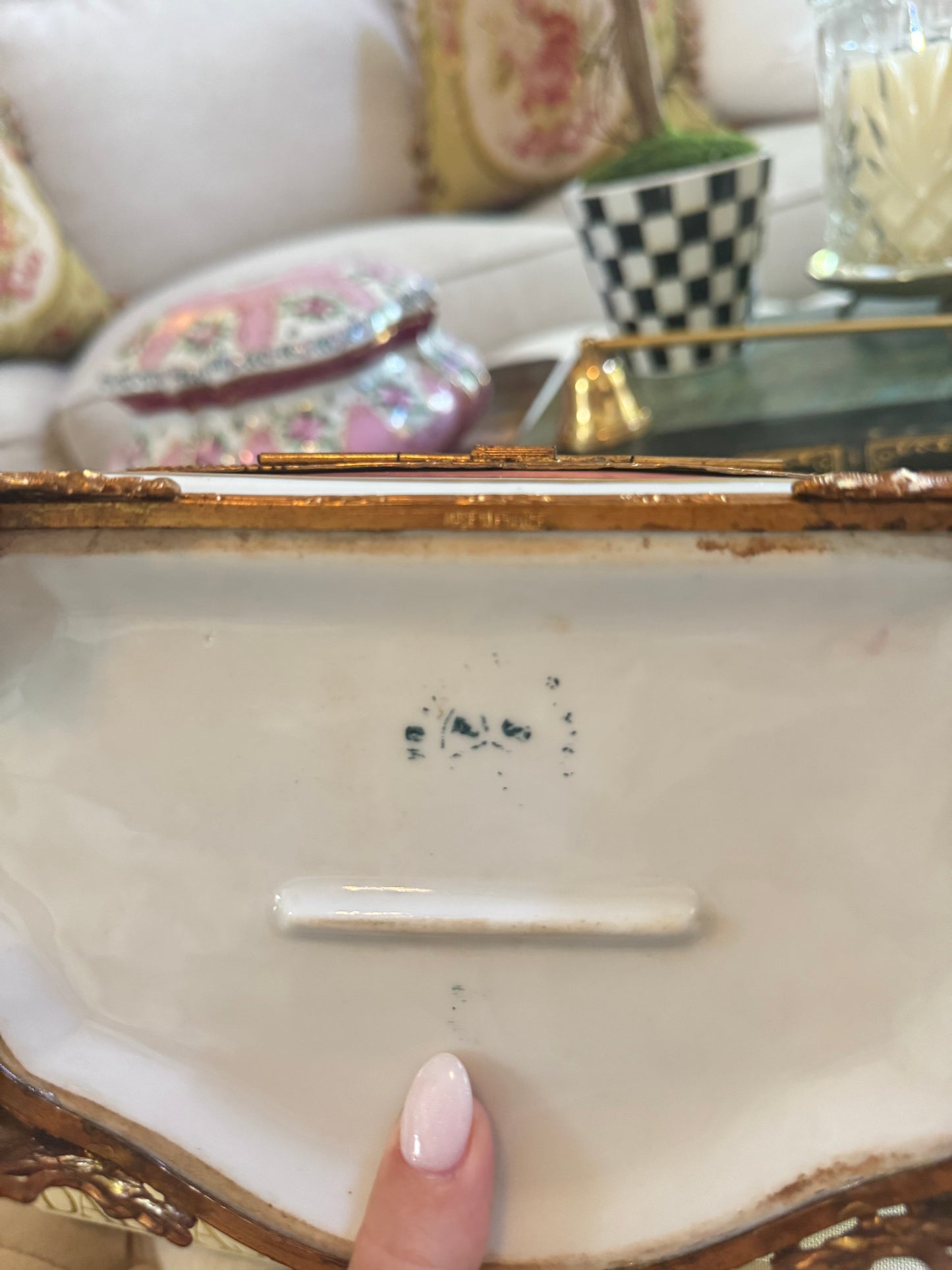 Large French Pink Porcelain Casket Box