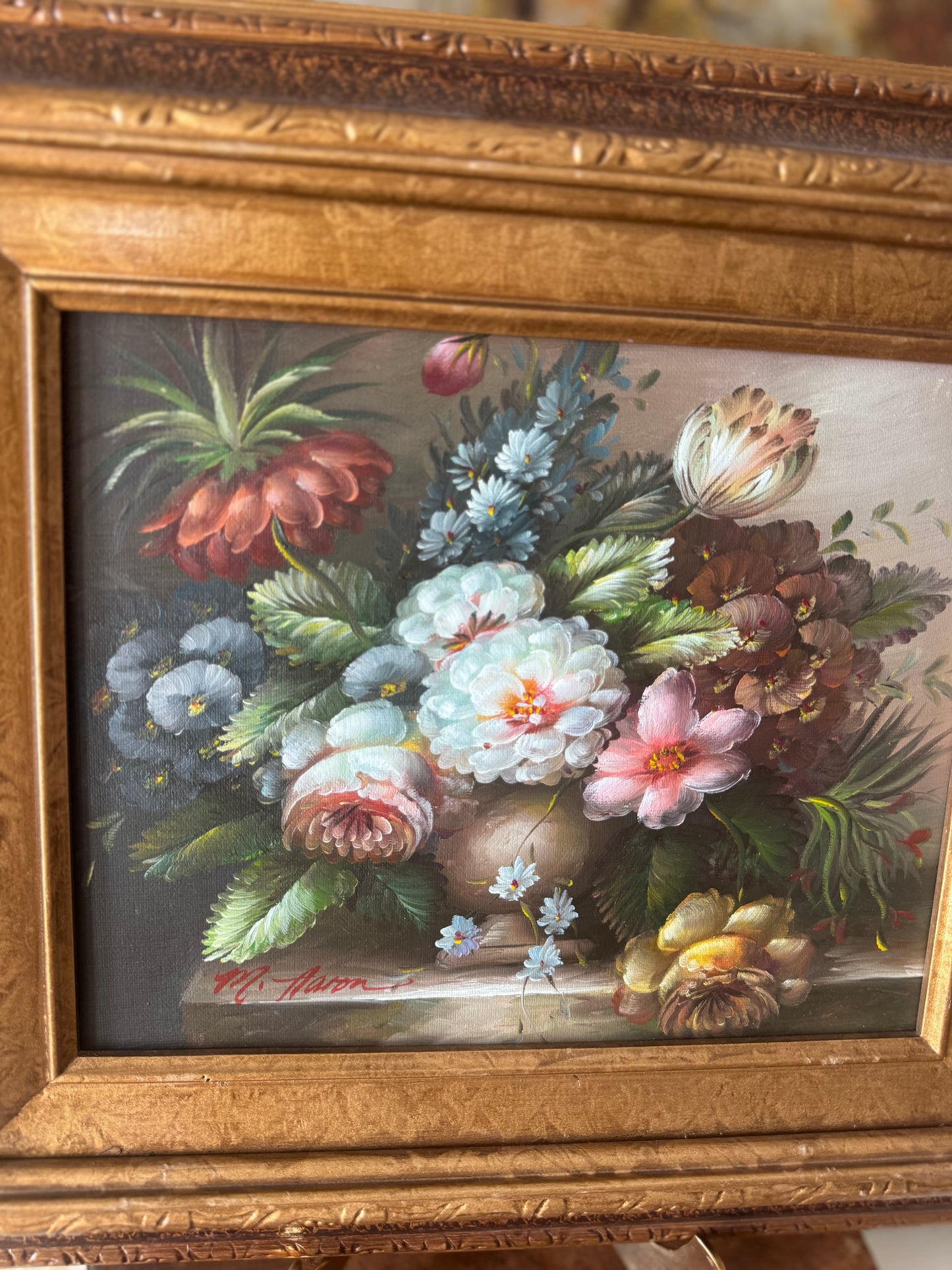 M. Aaron Dutch Style Floral Oil on Canvas Painting