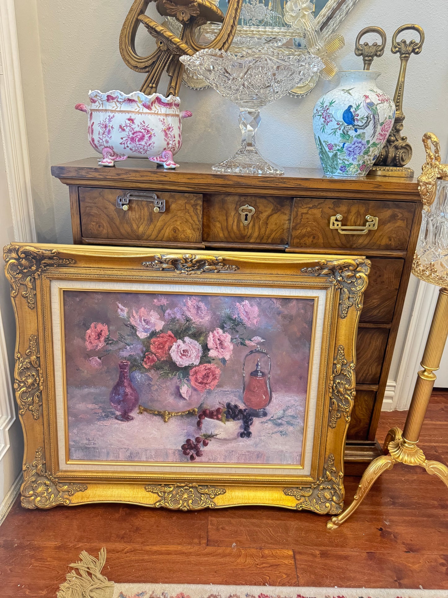 Beautiful Pink Floral Still Life Oil on Canvas