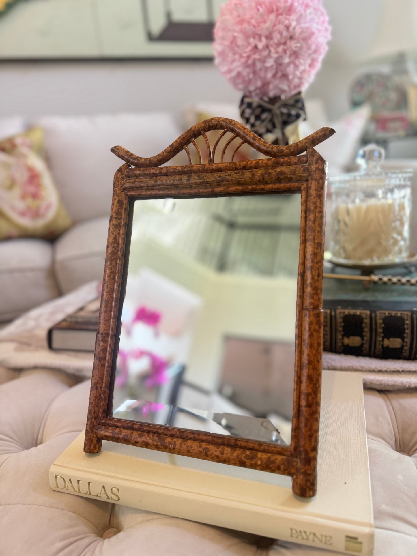 Vintage Burnt Tiger Bamboo Vanity Mirror