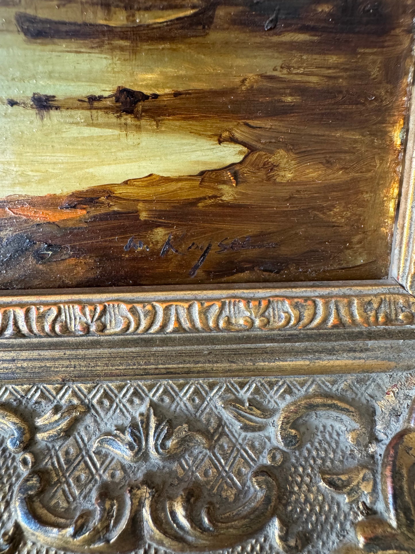 Vintage W. Kayser Oil on Board Ship Painting