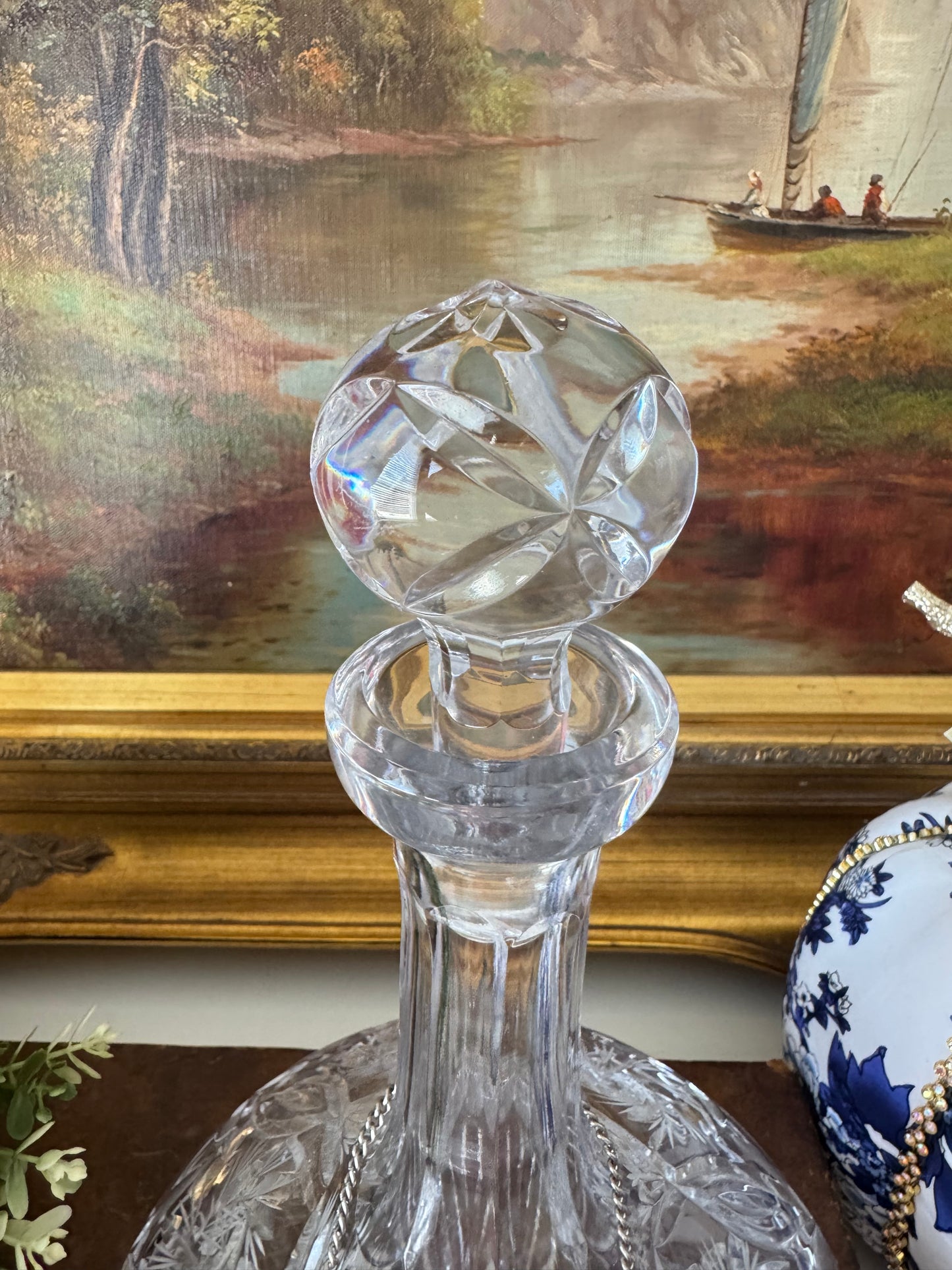 Vintage Cut Crystal Ships Decanter with Tag