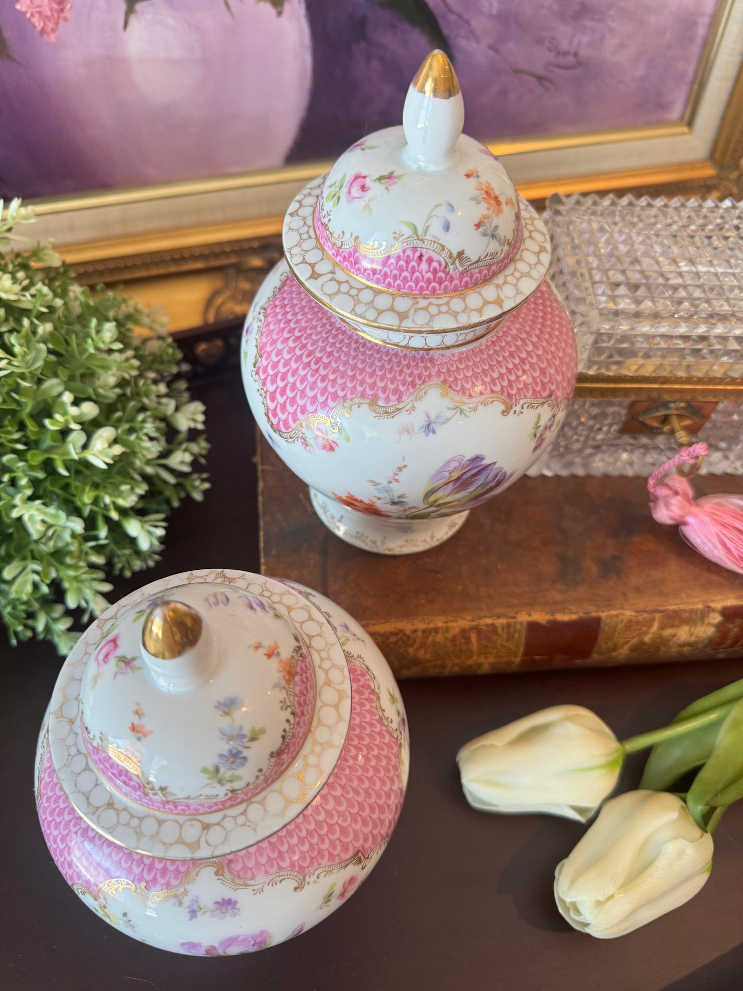 Pair of German Floral Ginger Jars