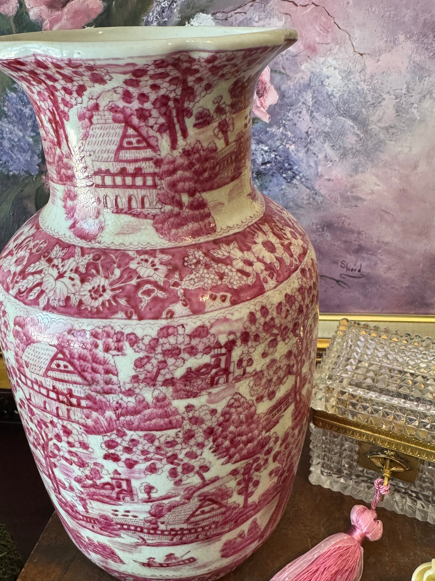 Yong Sheng Toile Pink Vase