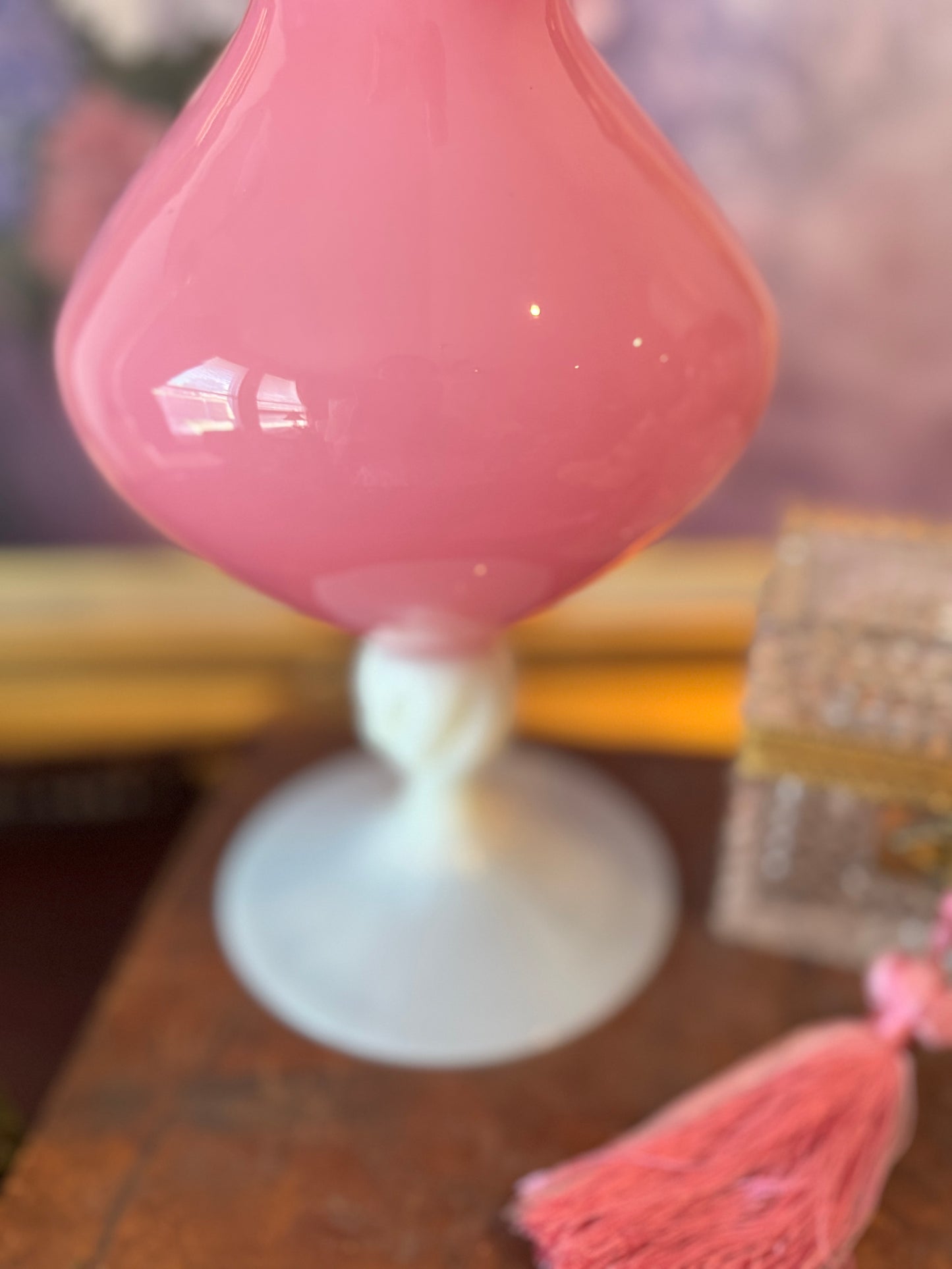 Large Pink Opaline Ruffle Vase