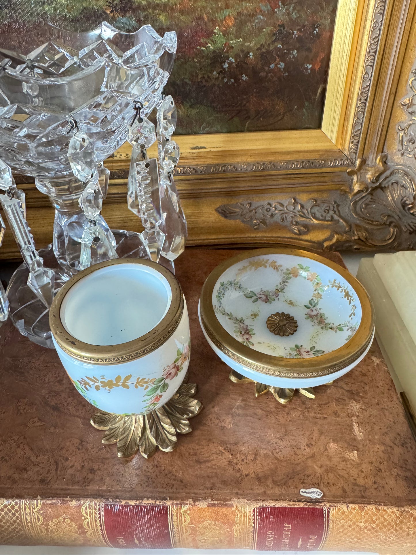 Antique Hand-painted Floral Opaline Set