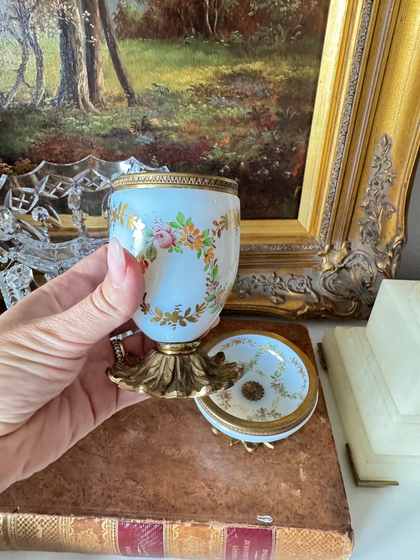Antique Hand-painted Floral Opaline Set