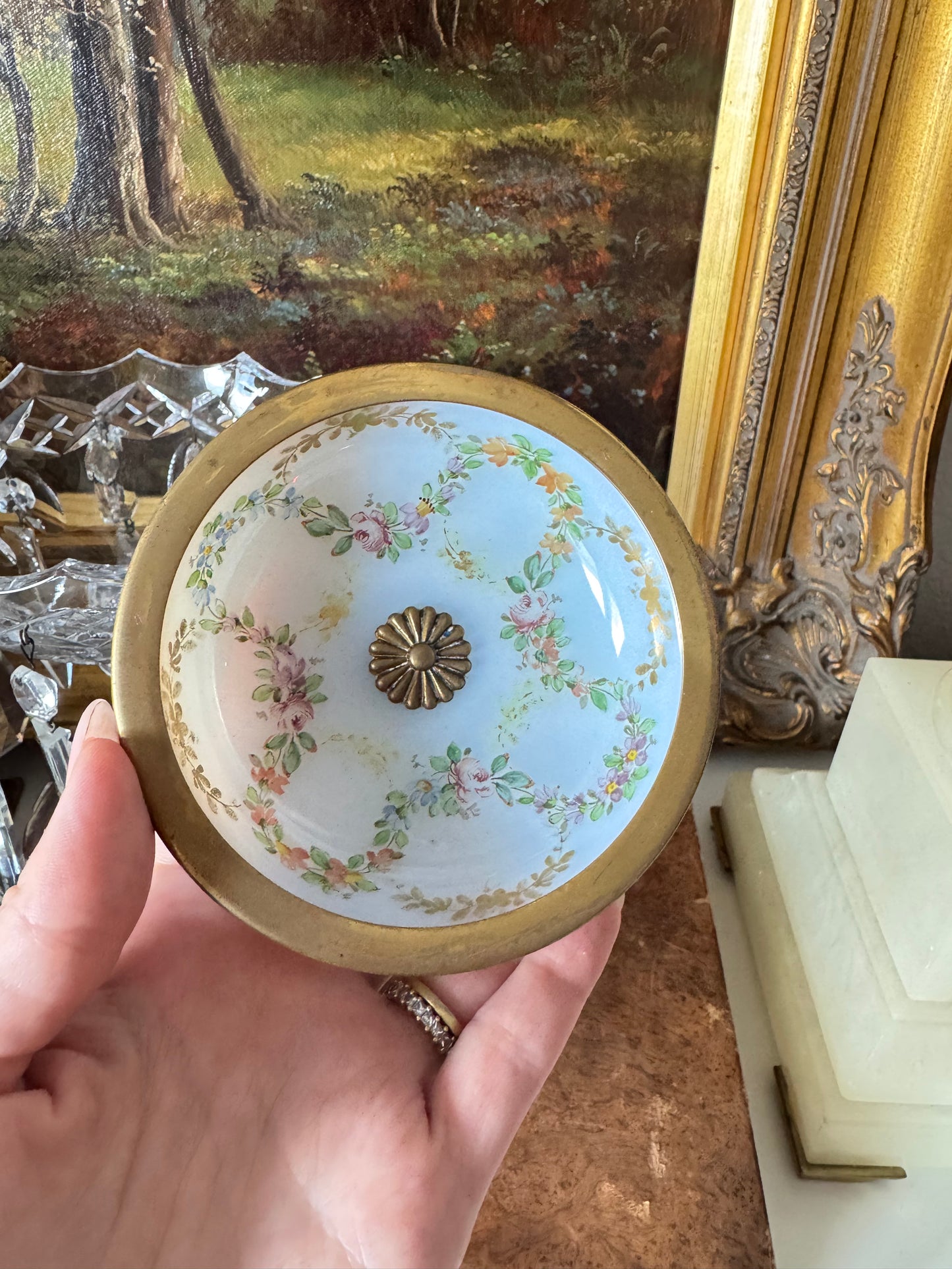 Antique Hand-painted Floral Opaline Set
