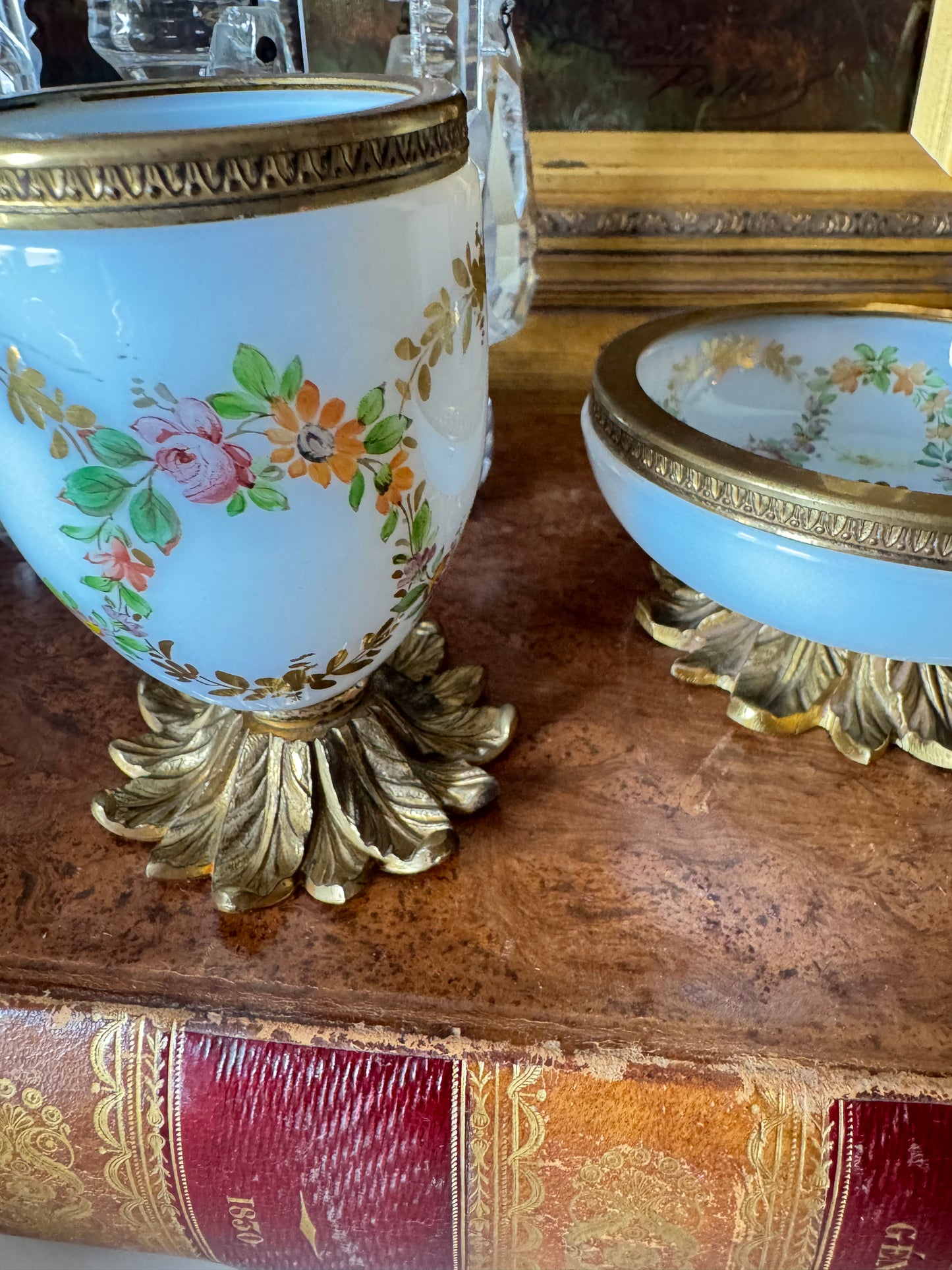 Antique Hand-painted Floral Opaline Set