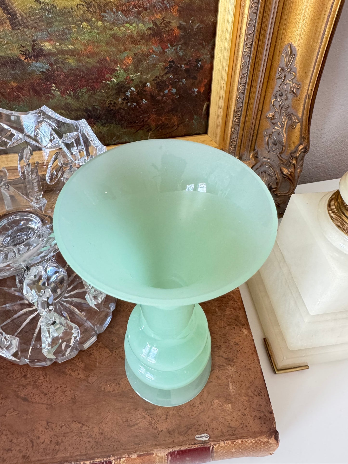 Antique French Jade Green Opaline Vase