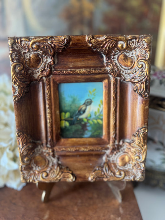 Vintage Bird Oil on Board Painting