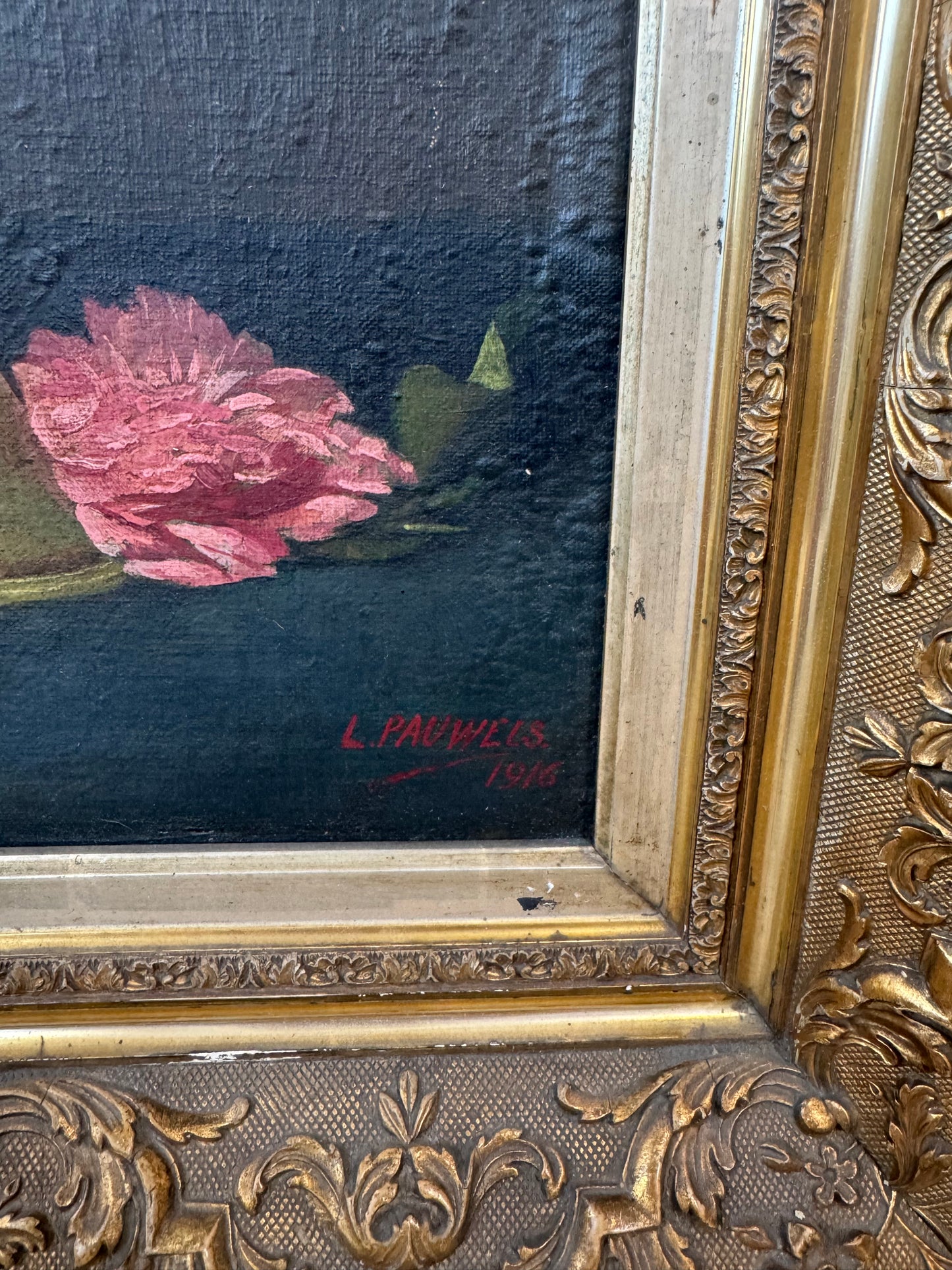 Dutch floral with green vase signed L. Pauwels