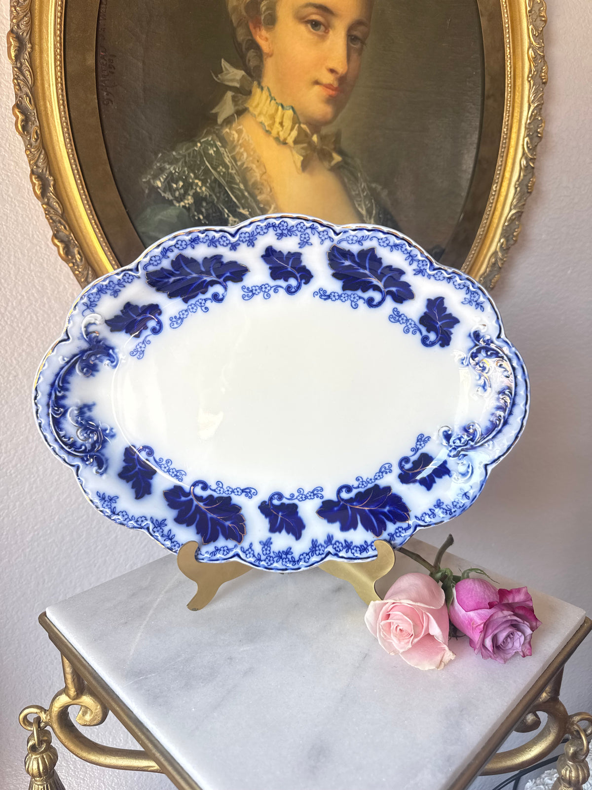 Antique Johnson Brothers Normandy Flow Blue Platter
