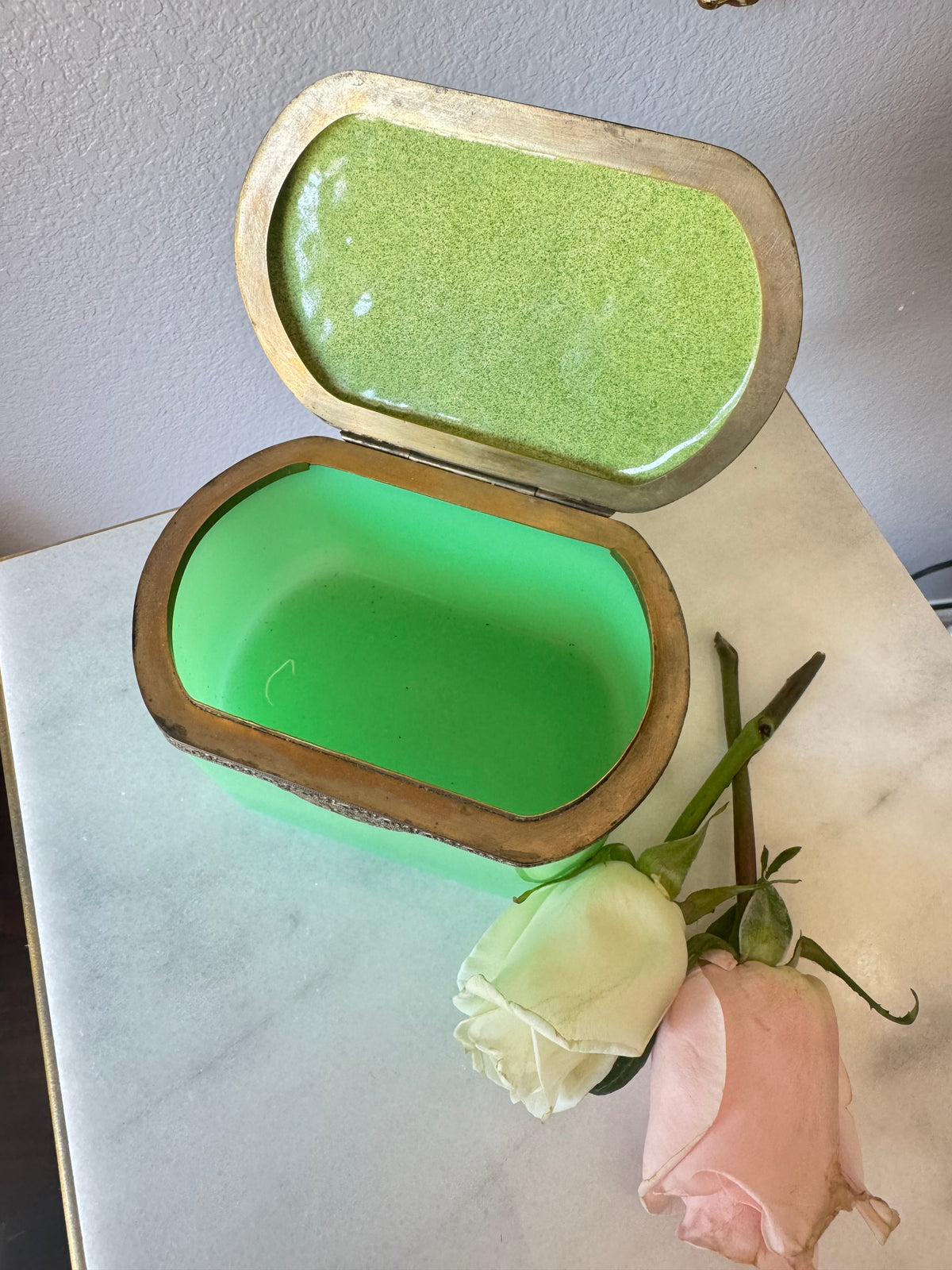 Antique Aqua Green Opaline Casket
