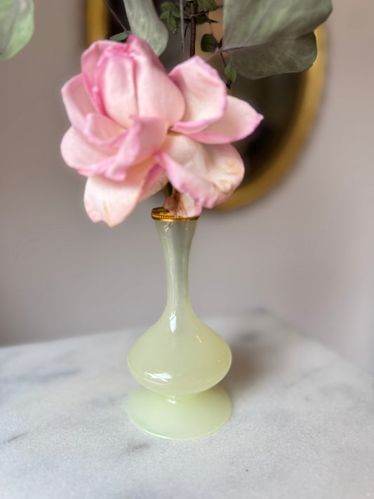 Uranium Opaline Bud Vase with Gilt Collar