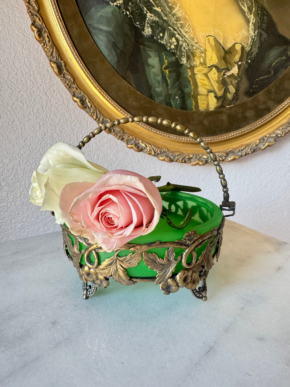 Antique Green Opaline Basket