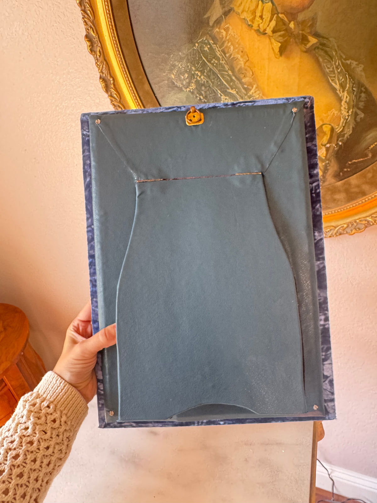 Antique French Blue Velvet Frame with Gilt Bronze Ribbon Bow