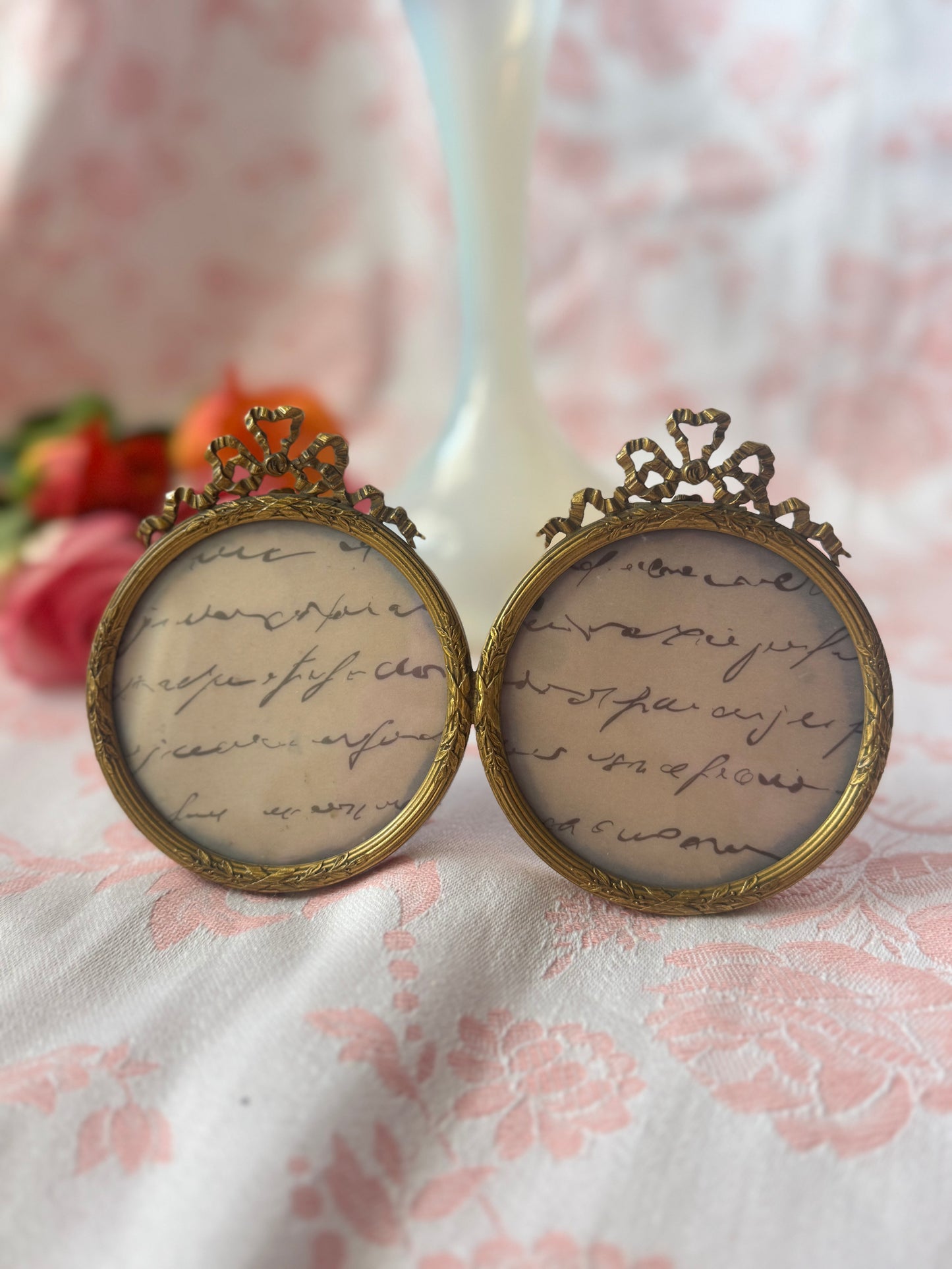 Antique French Bronze Double Miniature Photo Frame