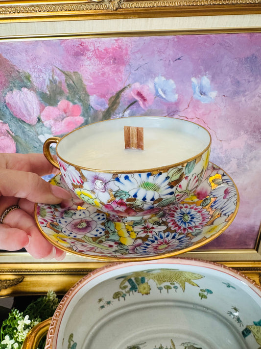 Vintage Mille Fleur Candled Tea Cup and Saucer