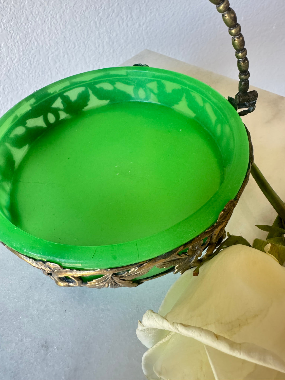 Antique Green Opaline Basket