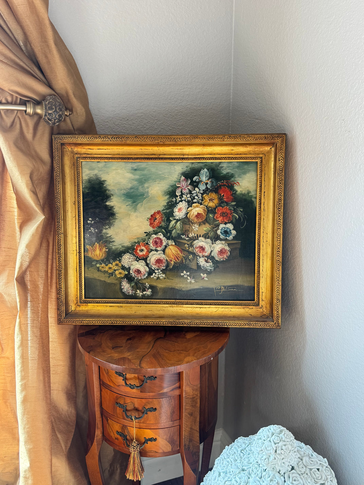 Antique Floral Still Life Oil Painting, Signed V. Beltrani