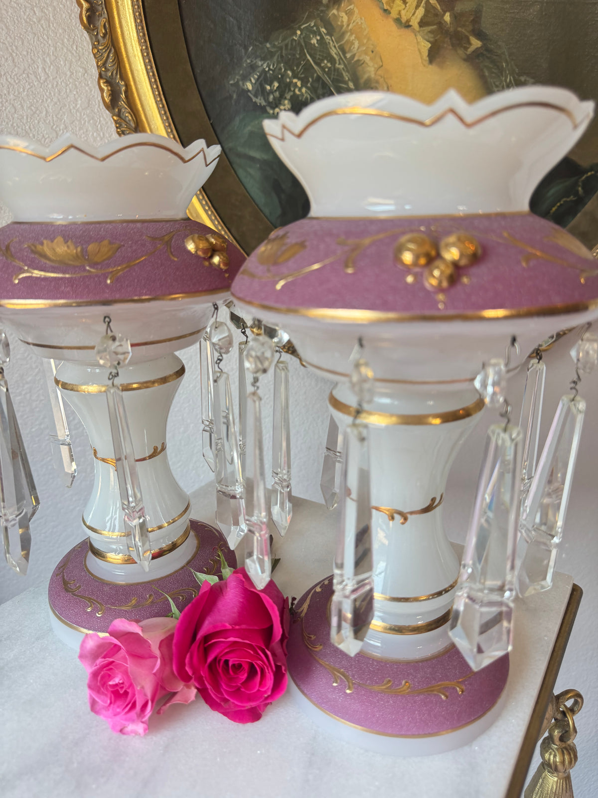 Pair of French Opaline Mantle Lusters
