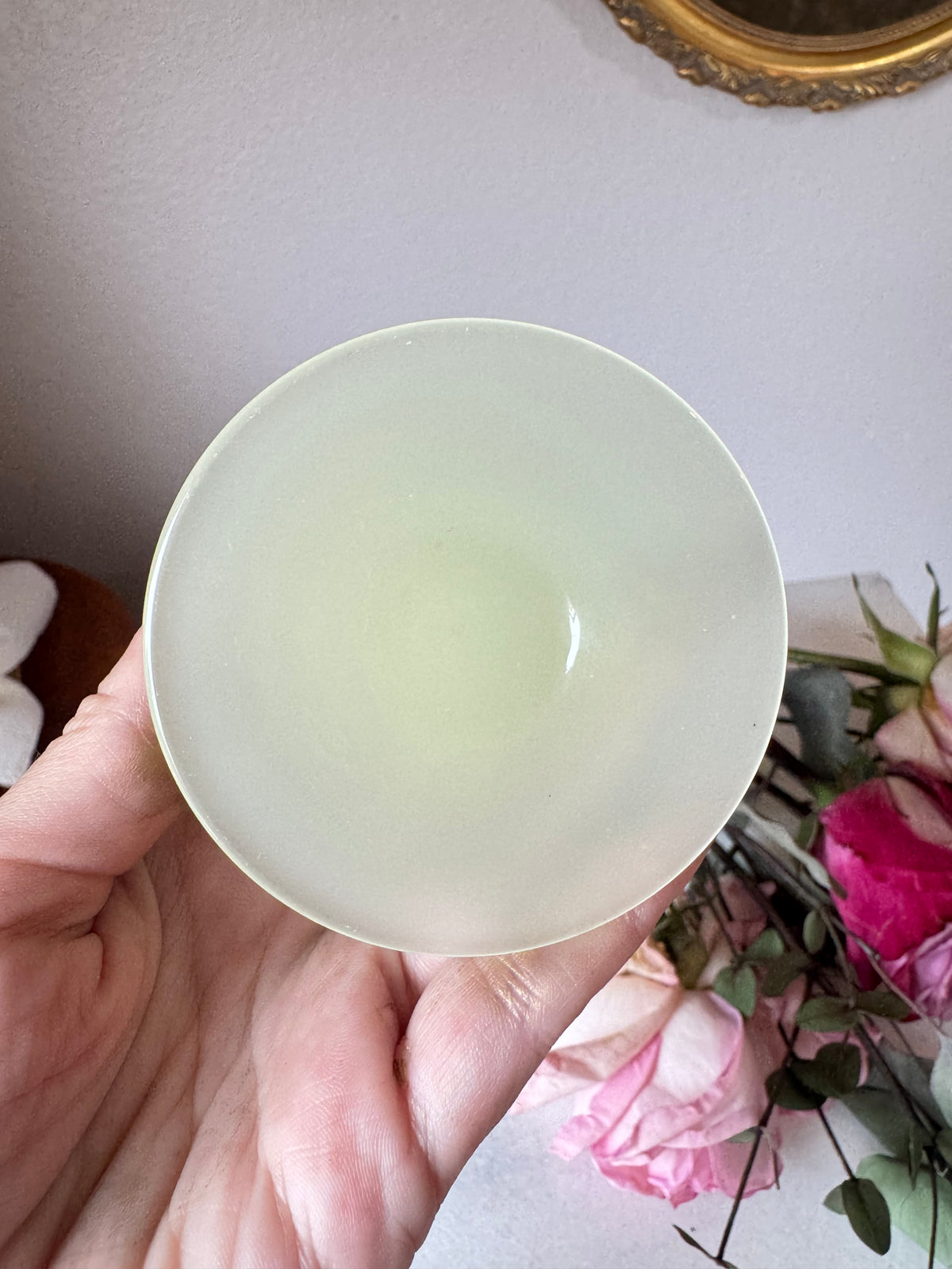 Uranium Opaline Bud Vase with Gilt Collar